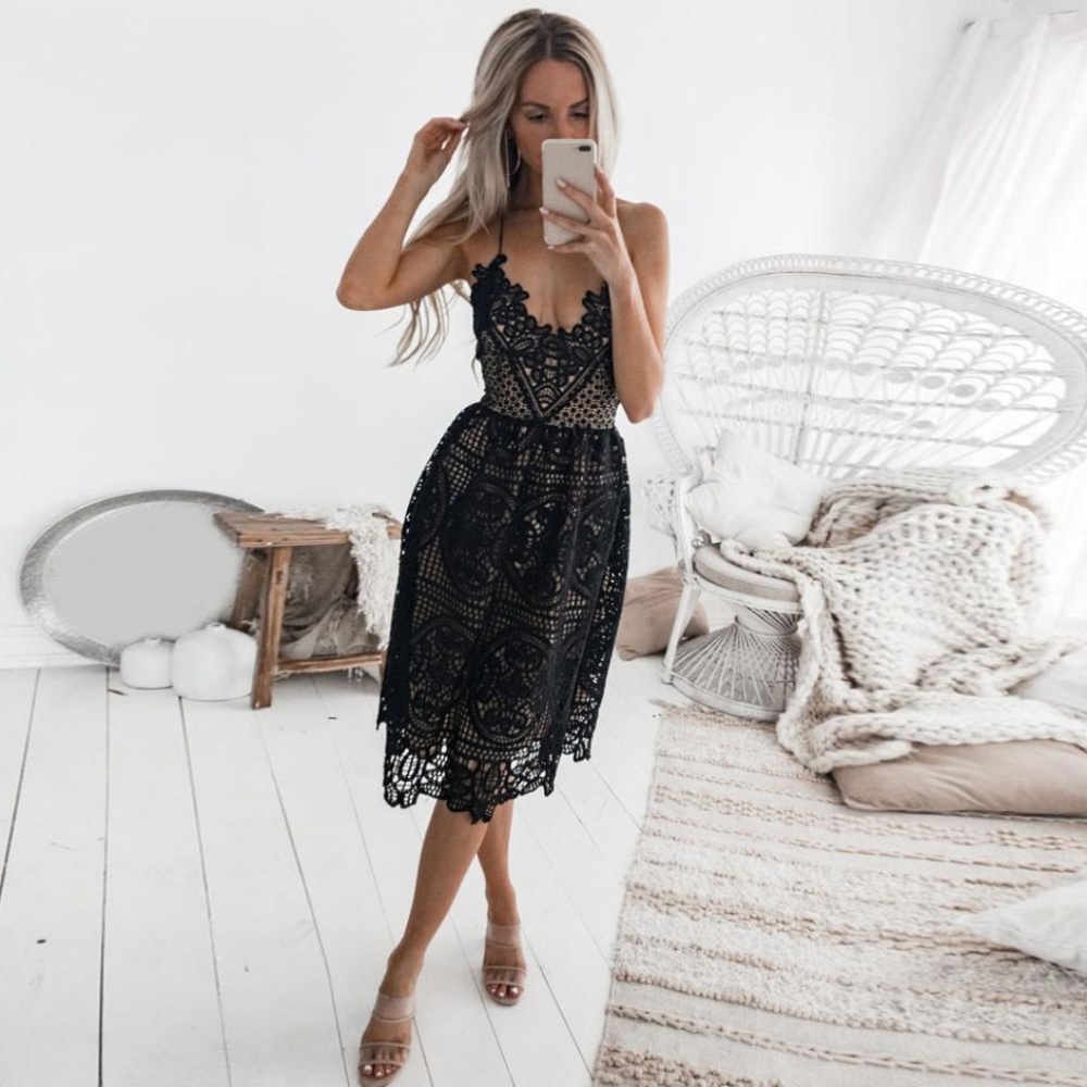 Open Back Halter Lace Up Black Cocktail Dress  SM
